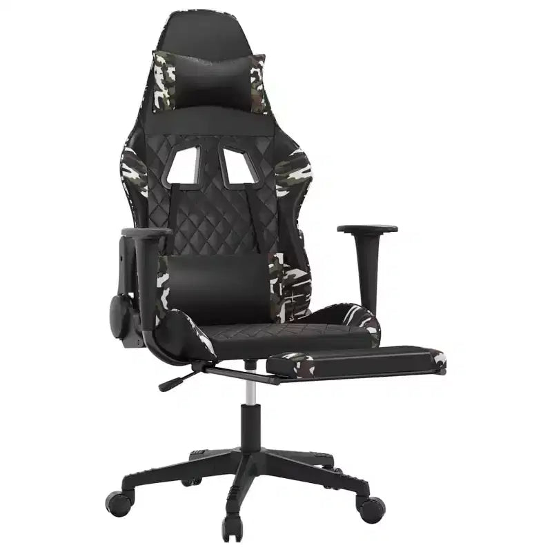 vidaXL Gaming Chair with Footrest, Black and Camouflage, Faux Leather