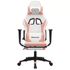 vidaXL Gaming Chair with Footrest, White and Pink, Faux Leather