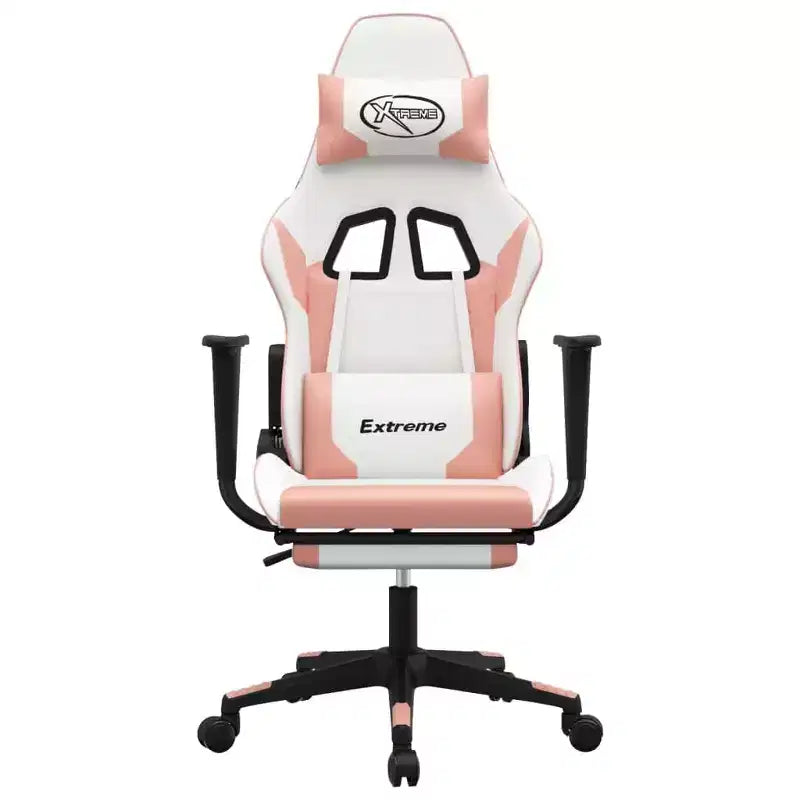 vidaXL Gaming Chair with Footrest, White and Pink, Faux Leather