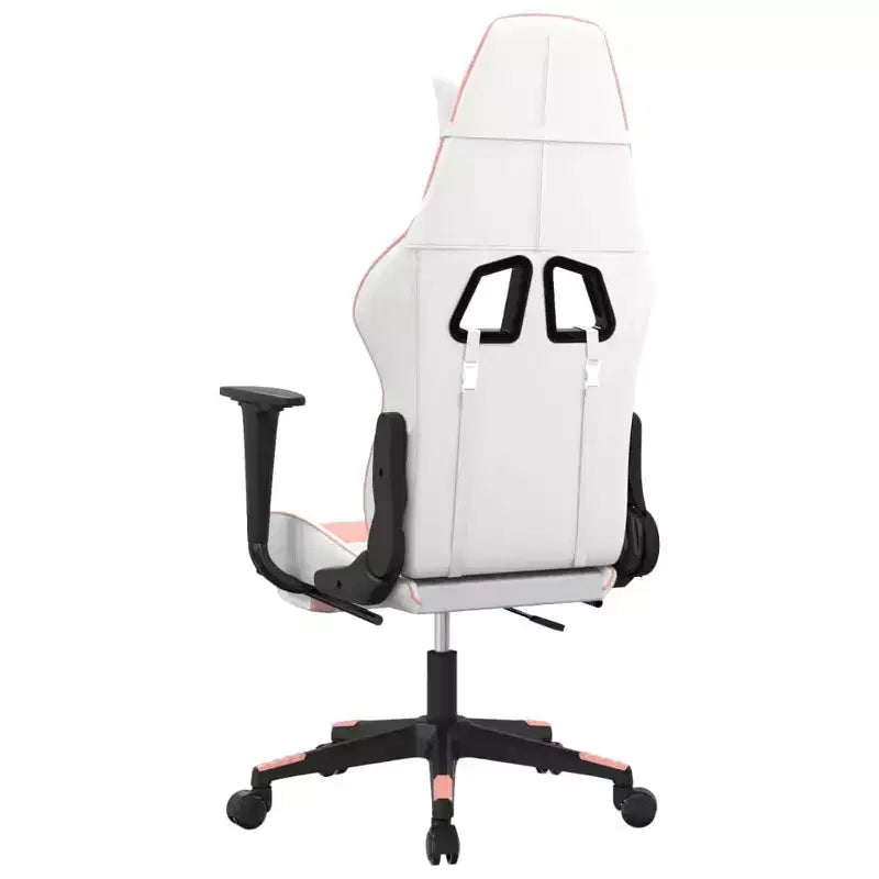 vidaXL Gaming Chair with Footrest, White and Pink, Faux Leather