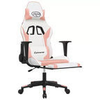 vidaXL Gaming Chair with Footrest, White and Pink, Faux Leather