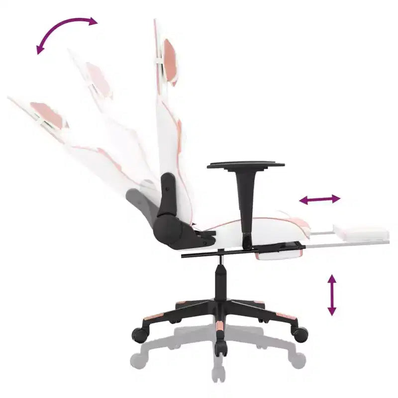 vidaXL Gaming Chair with Footrest, White and Pink, Faux Leather