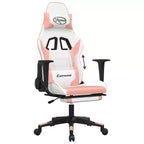 vidaXL Gaming Chair with Footrest, White and Pink, Faux Leather