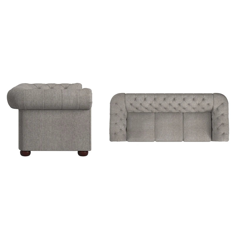 Divano Chesterfield Gdansk con braccioli arrotolati trapuntati