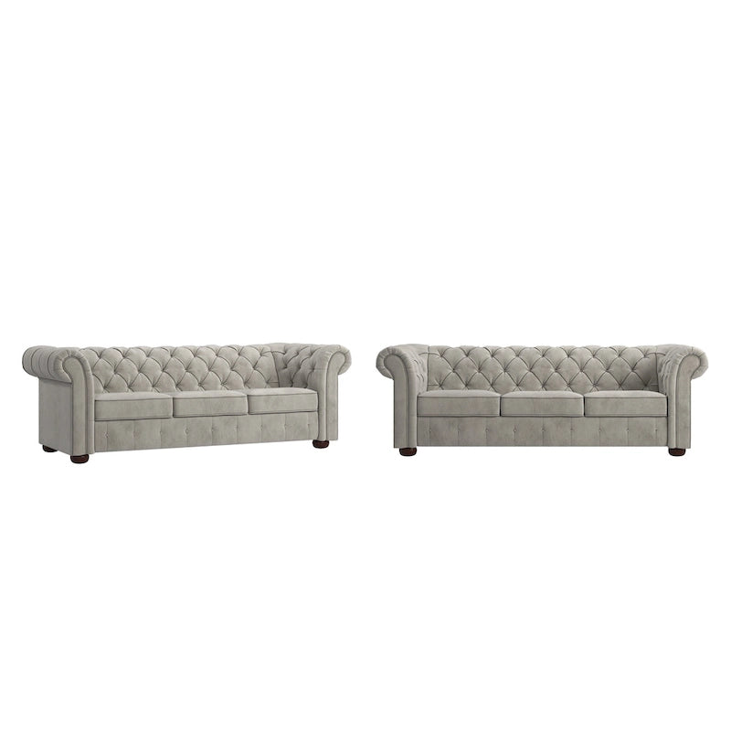 Divano Chesterfield Gdansk con braccioli arrotolati trapuntati