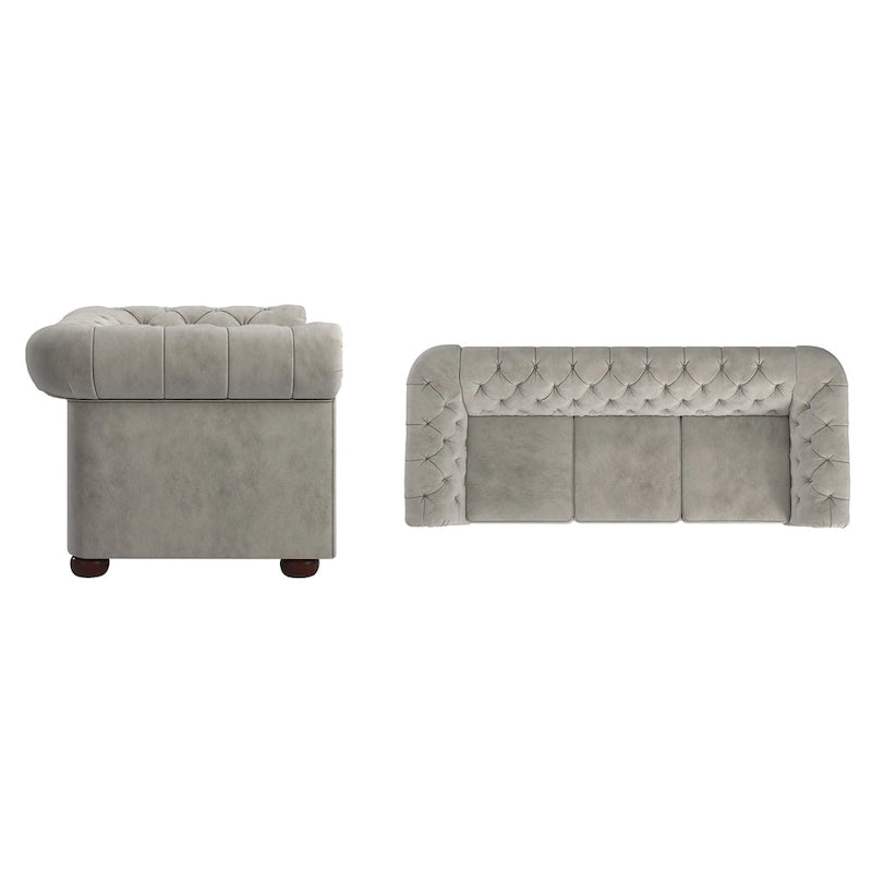 Divano Chesterfield Gdansk con braccioli arrotolati trapuntati