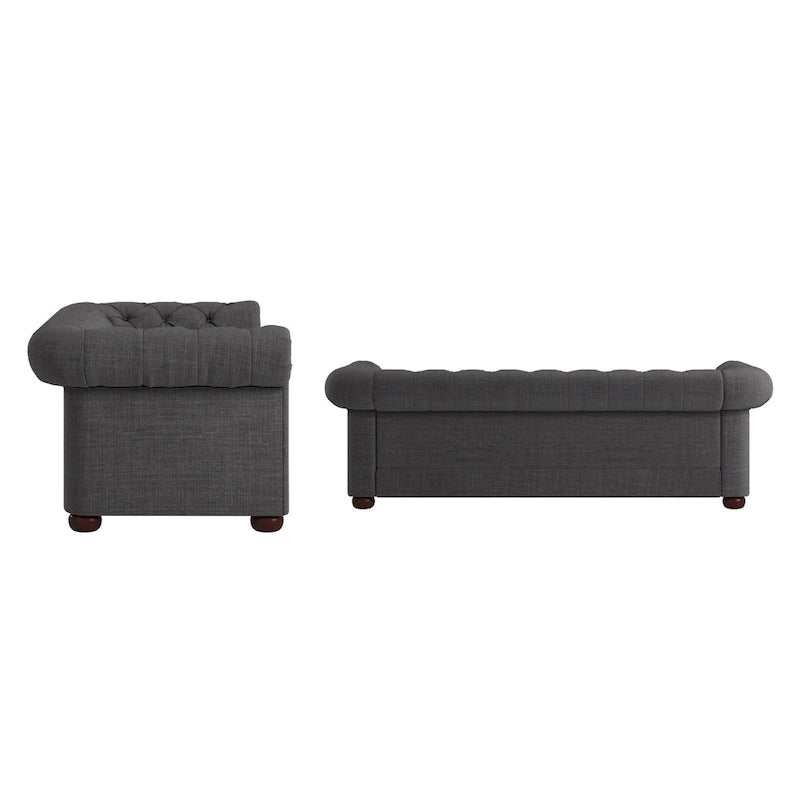 Divano Chesterfield Gdansk con braccioli arrotolati trapuntati