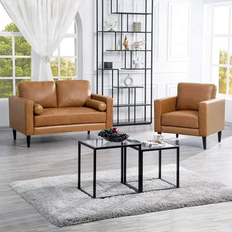 Genuine Mid-Century Leather Sofa Couch for Living Room Luxury Couch Sofa Furniture for Home Office Bedroom