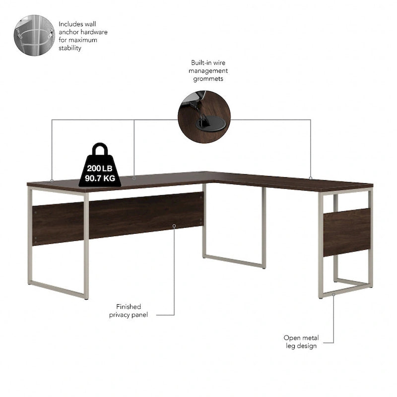 Hybrid 72W x 30D L Shaped Table Desk by Bush Business Furniture
