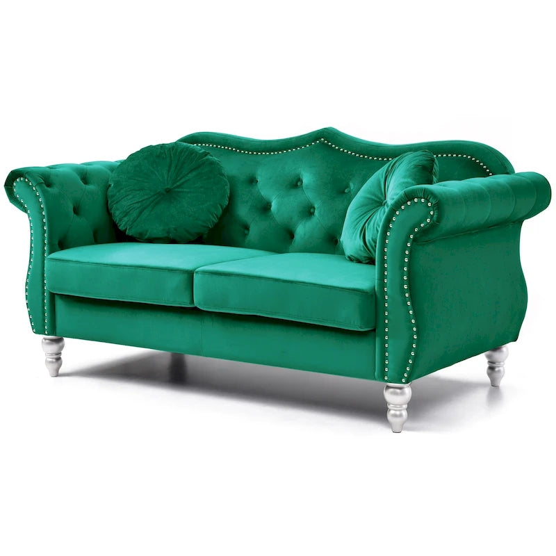 Divanetto Chesterfield Hollywood in velluto da 172 cm con 2 cuscini decorativi - 172L x 89W x 86H cm
