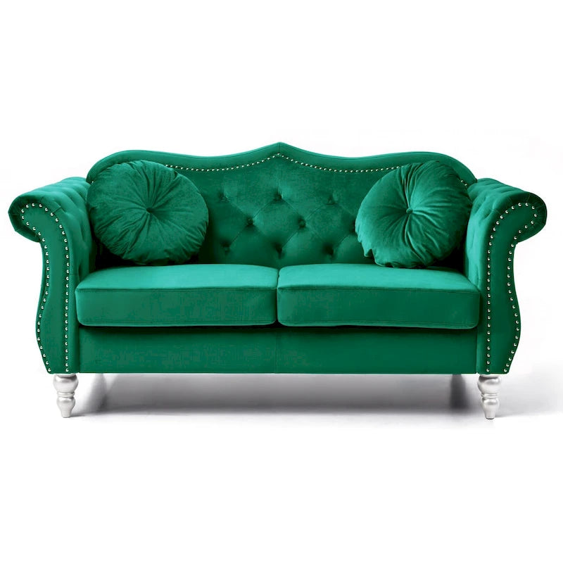 Divanetto Chesterfield Hollywood in velluto da 172 cm con 2 cuscini decorativi - 172L x 89W x 86H cm