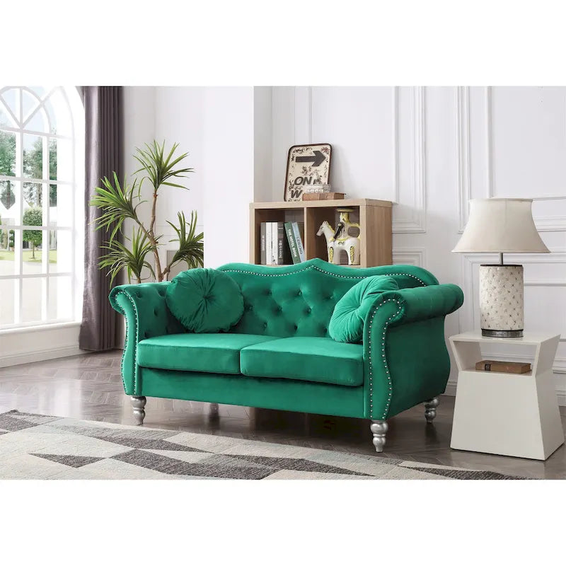 Divanetto Chesterfield Hollywood in velluto da 172 cm con 2 cuscini decorativi - 172L x 89W x 86H cm