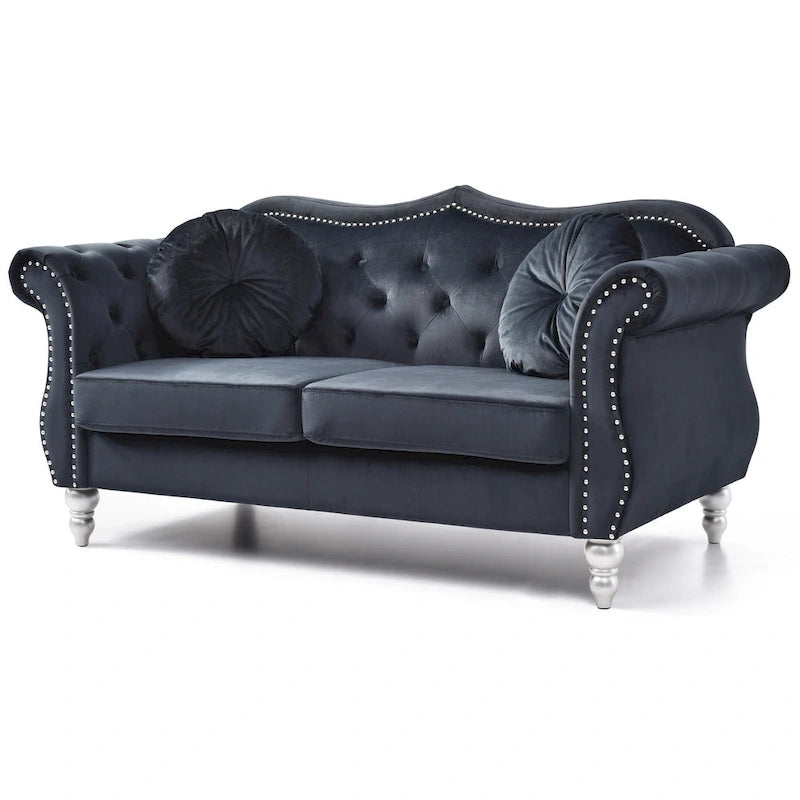 Divanetto Chesterfield Hollywood in velluto da 172 cm con 2 cuscini decorativi - 172L x 89W x 86H cm
