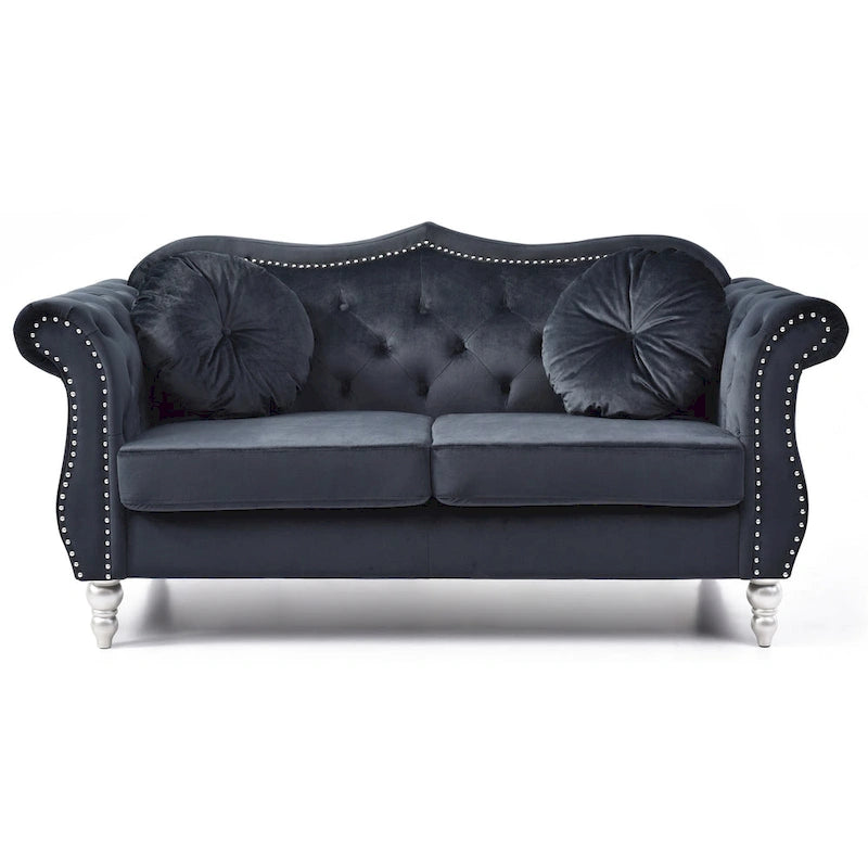 Divanetto Chesterfield Hollywood in velluto da 172 cm con 2 cuscini decorativi - 172L x 89W x 86H cm
