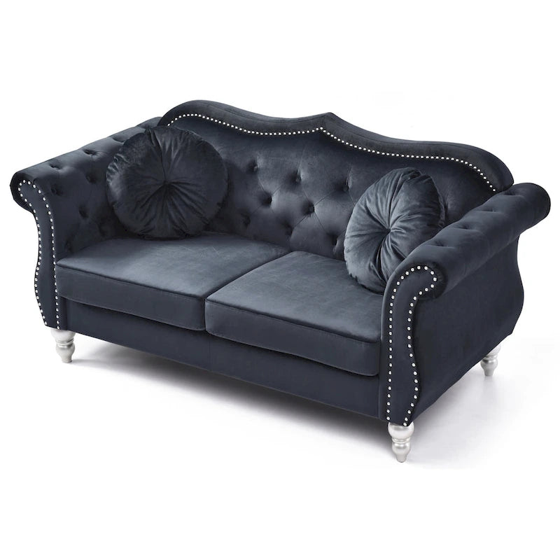 Divanetto Chesterfield Hollywood in velluto da 172 cm con 2 cuscini decorativi - 172L x 89W x 86H cm
