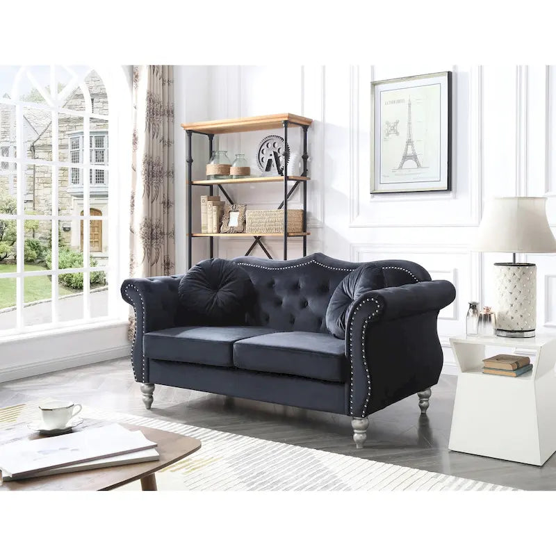 Divanetto Chesterfield Hollywood in velluto da 172 cm con 2 cuscini decorativi - 172L x 89W x 86H cm