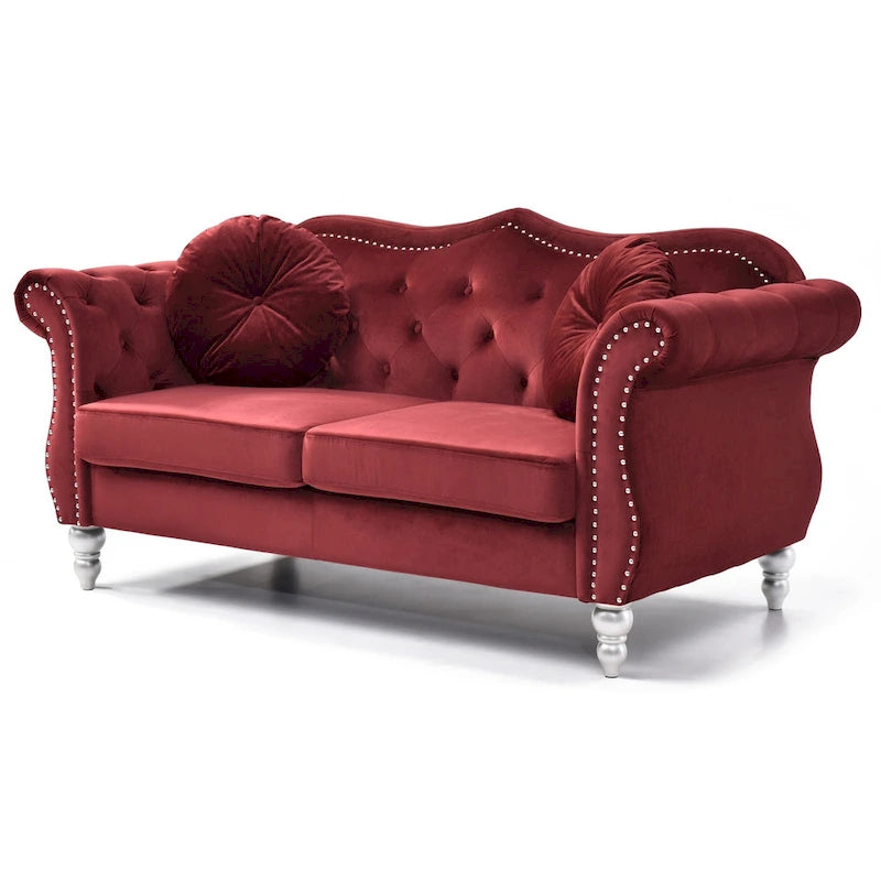 Divanetto Chesterfield Hollywood in velluto da 172 cm con 2 cuscini decorativi - 172L x 89W x 86H cm