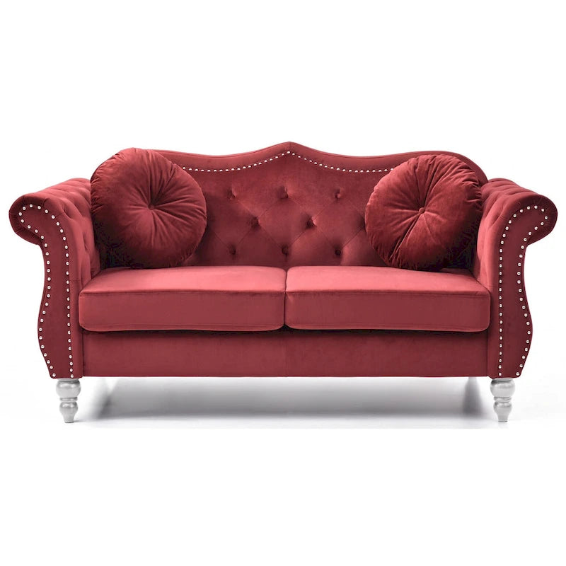 Divanetto Chesterfield Hollywood in velluto da 172 cm con 2 cuscini decorativi - 172L x 89W x 86H cm