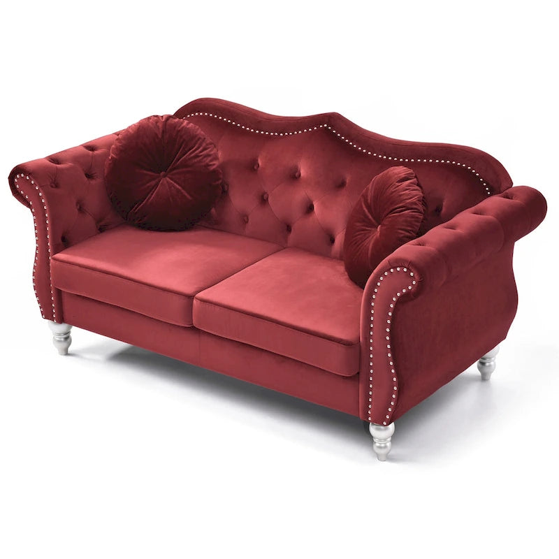 Divanetto Chesterfield Hollywood in velluto da 172 cm con 2 cuscini decorativi - 172L x 89W x 86H cm