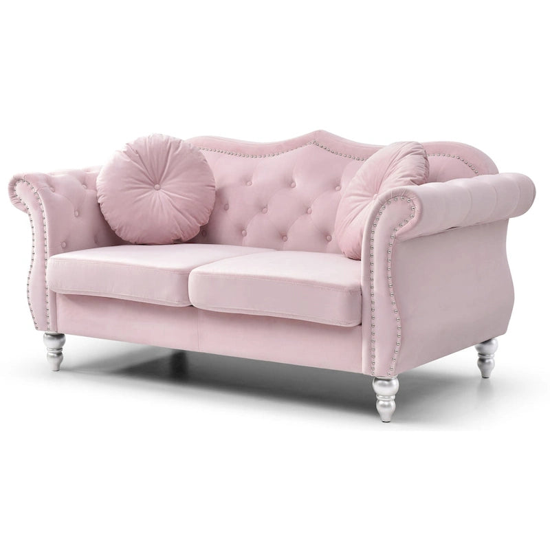 Divanetto Chesterfield Hollywood in velluto da 172 cm con 2 cuscini decorativi - 172L x 89W x 86H cm
