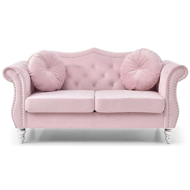 Divanetto Chesterfield Hollywood in velluto da 172 cm con 2 cuscini decorativi - 172L x 89W x 86H cm