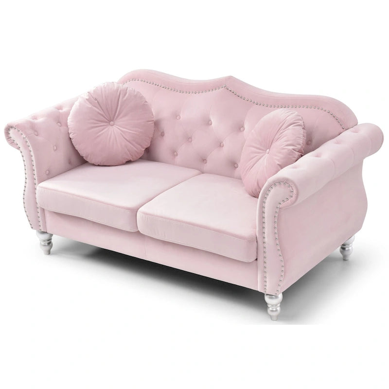 Divanetto Chesterfield Hollywood in velluto da 172 cm con 2 cuscini decorativi - 172L x 89W x 86H cm