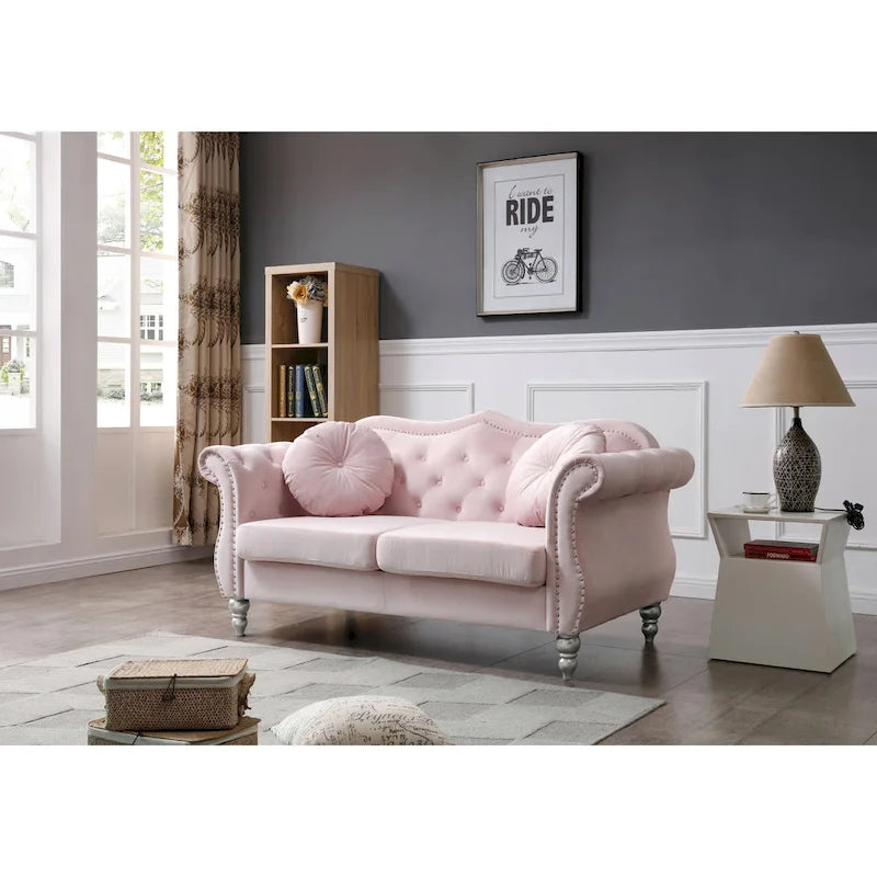 Divanetto Chesterfield Hollywood in velluto da 172 cm con 2 cuscini decorativi - 172L x 89W x 86H cm