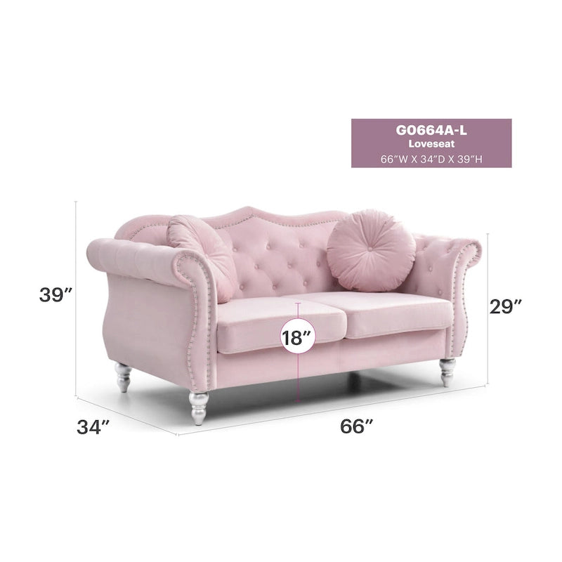 Divanetto Chesterfield Hollywood in velluto da 172 cm con 2 cuscini decorativi - 172L x 89W x 86H cm