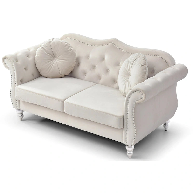 Divanetto Chesterfield Hollywood in velluto da 172 cm con 2 cuscini decorativi - 172L x 89W x 86H cm