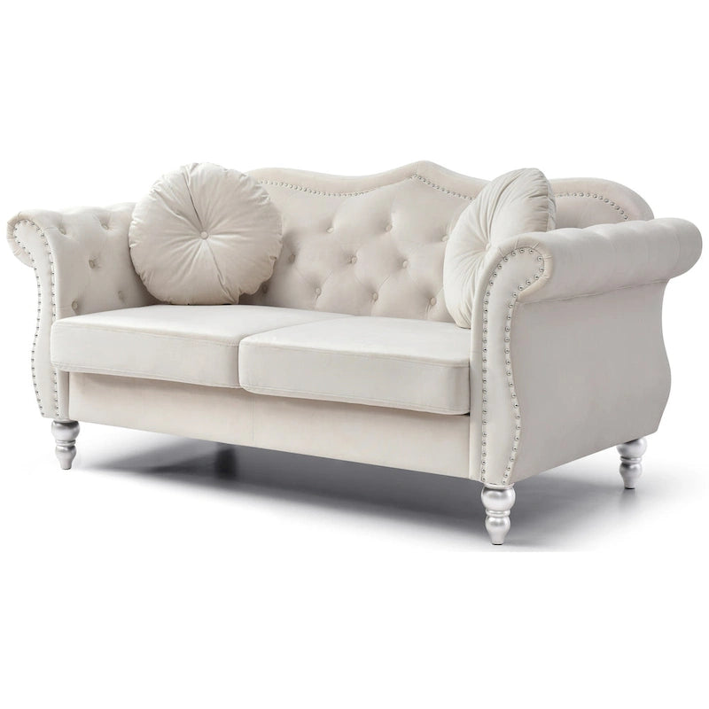 Divanetto Chesterfield Hollywood in velluto da 172 cm con 2 cuscini decorativi - 172L x 89W x 86H cm