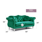 Divanetto Chesterfield Hollywood in velluto da 172 cm con 2 cuscini decorativi - 172L x 89W x 86H cm