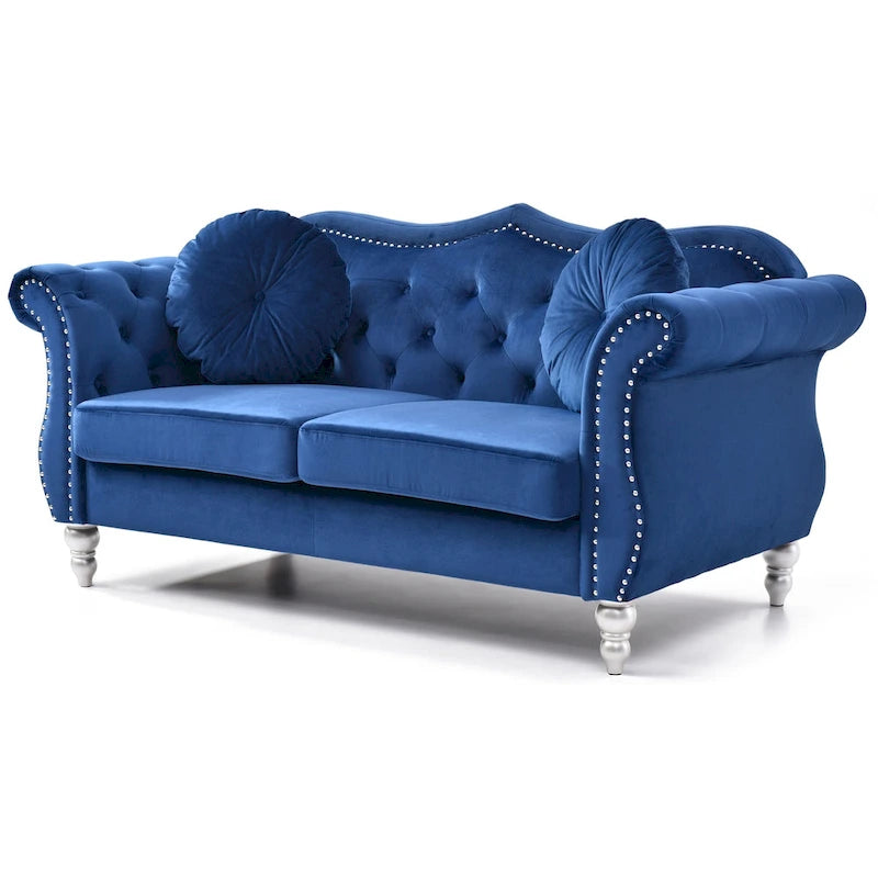 Divanetto Chesterfield Hollywood in velluto da 172 cm con 2 cuscini decorativi - 172L x 89W x 86H cm