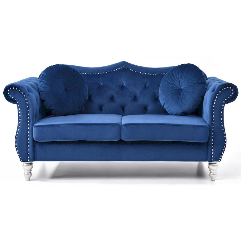 Divanetto Chesterfield Hollywood in velluto da 172 cm con 2 cuscini decorativi - 172L x 89W x 86H cm