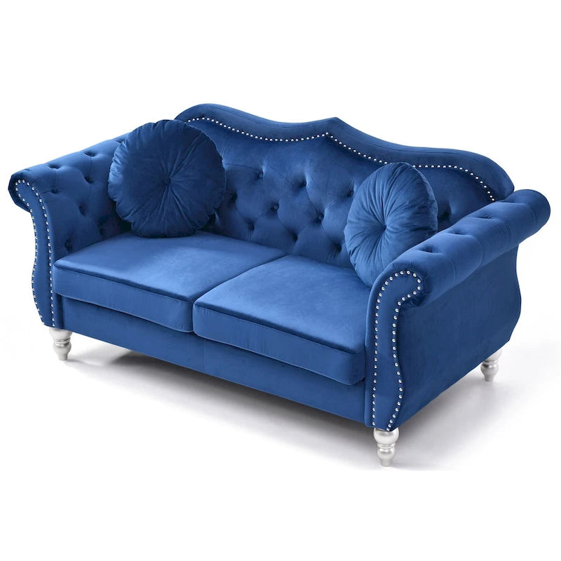 Divanetto Chesterfield Hollywood in velluto da 172 cm con 2 cuscini decorativi - 172L x 89W x 86H cm