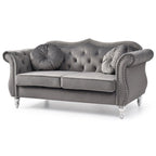 Divanetto Chesterfield Hollywood in velluto da 172 cm con 2 cuscini decorativi - 172L x 89W x 86H cm