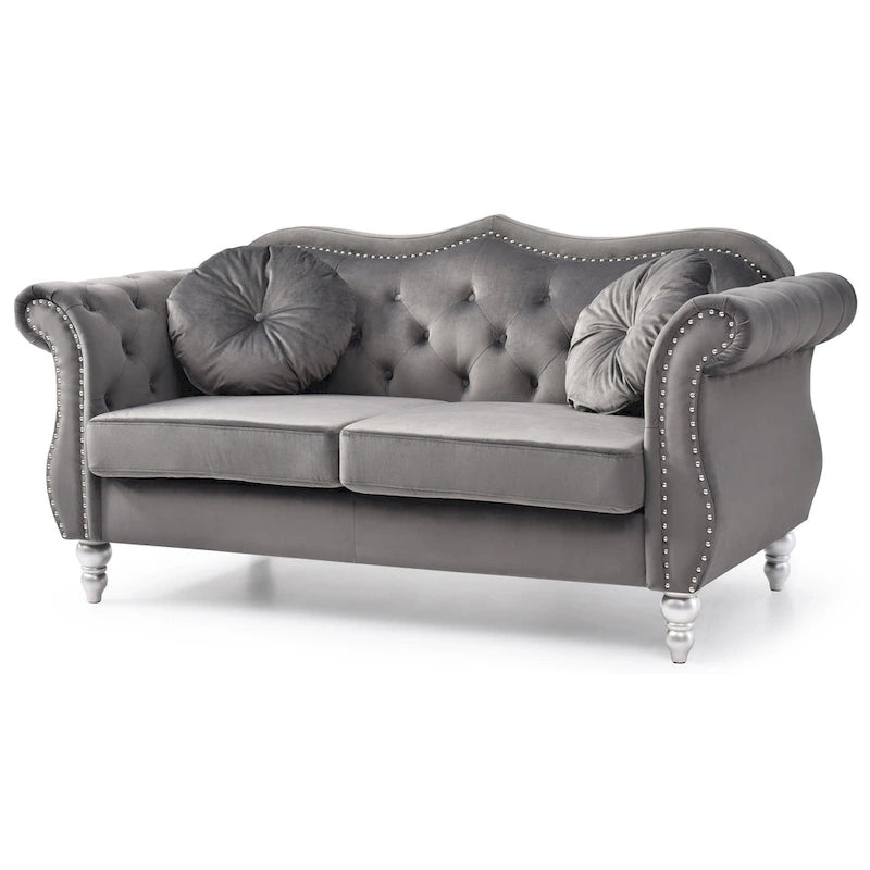 Divanetto Chesterfield Hollywood in velluto da 172 cm con 2 cuscini decorativi - 172L x 89W x 86H cm