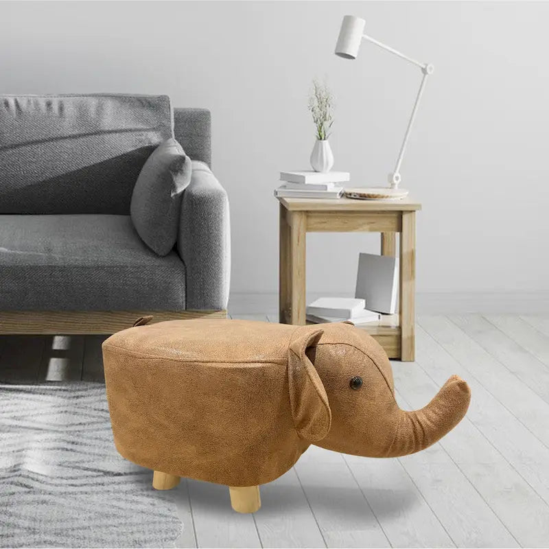 Poggiapiedi Pouf Sgabello con Gambe in Legno Velluto a Forma di Animale