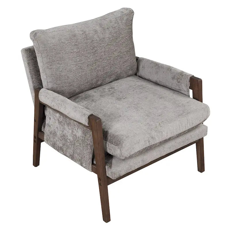 Mid-Century Velvet Solid Wood Accent Chair with Thick Seat Cushion