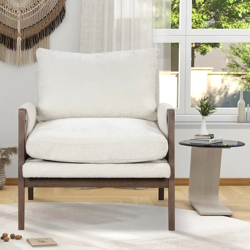 Mid-Century Velvet Solid Wood Accent Chair with Thick Seat Cushion