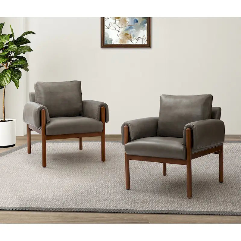 Tiago Comfy Glossy Living Room Armchair with Solid Wood Base Set of 2
