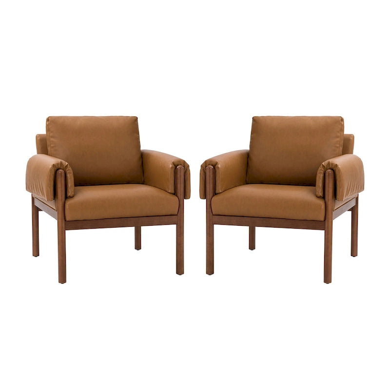 Tiago Comfy Glossy Living Room Armchair with Solid Wood Base Set of 2