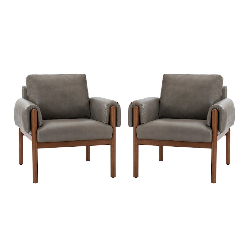 Tiago Comfy Glossy Living Room Armchair with Solid Wood Base Set of 2