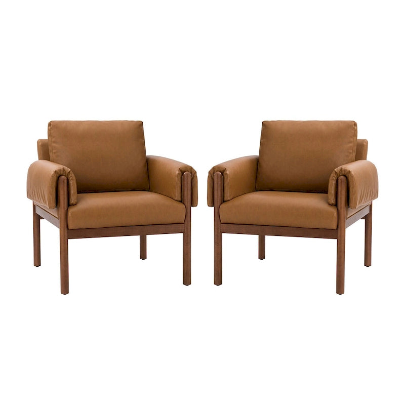 Tiago Comfy Glossy Living Room Armchair with Solid Wood Base Set of 2