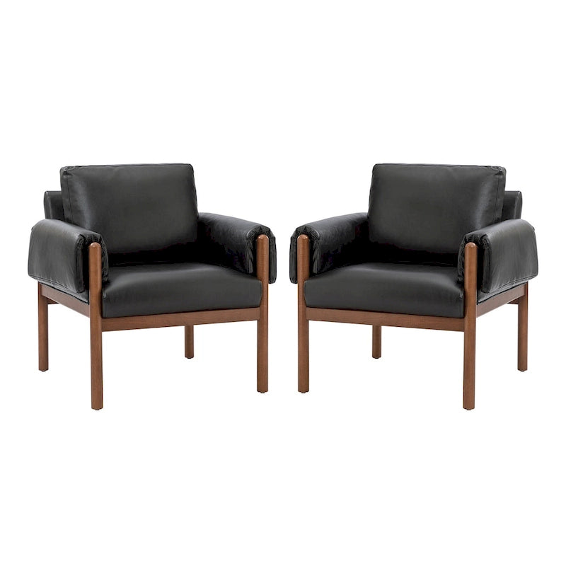Tiago Comfy Glossy Living Room Armchair with Solid Wood Base Set of 2