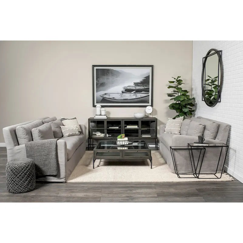 Denly I Beige Slipcover Two Seater Sofa