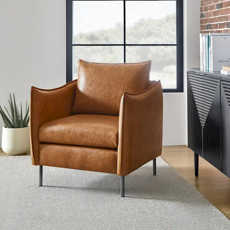 Jaime Modern Vegan Leather Accent Chair with removable Cushion by HULALA HOME