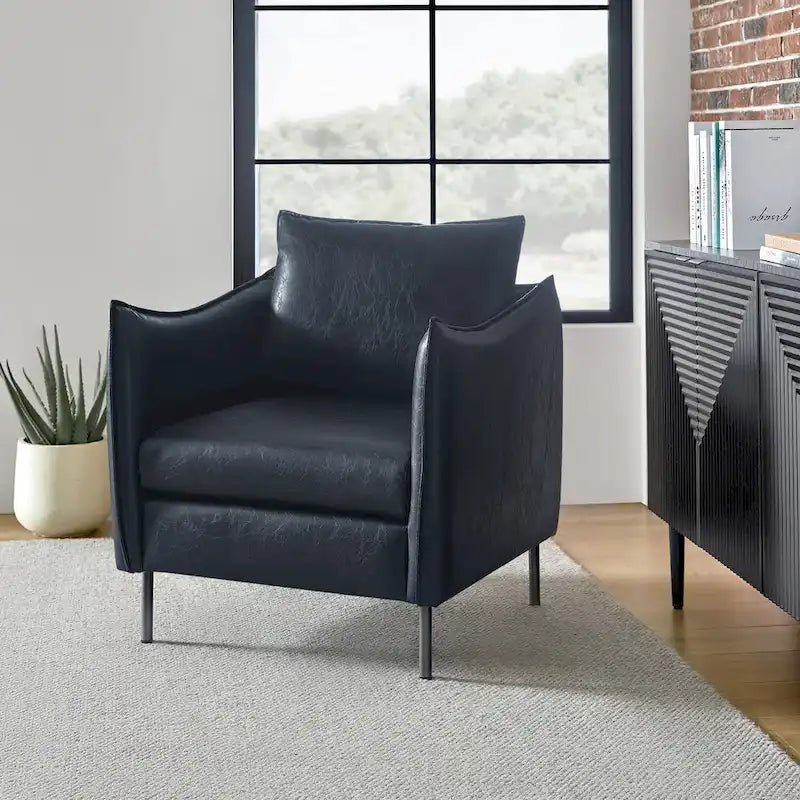 Jaime Modern Vegan Leather Accent Chair with removable Cushion by HULALA HOME