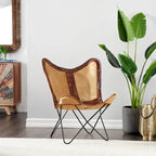 White, Gray, Brown, Light Brown or Brown Beige Leather Handmade Butterfly Chair with Black Stand