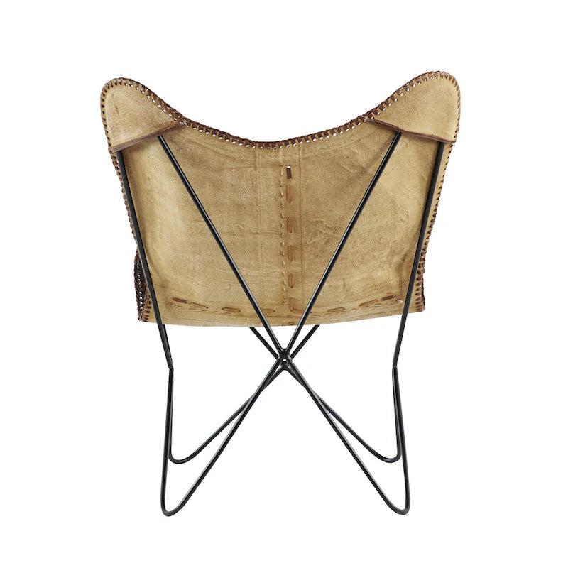White, Gray, Brown, Light Brown or Brown Beige Leather Handmade Butterfly Chair with Black Stand