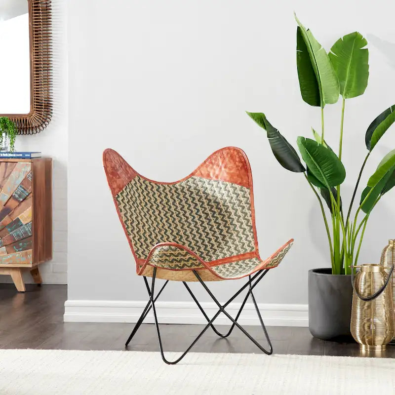 White, Gray, Brown, Light Brown or Brown Beige Leather Handmade Butterfly Chair with Black Stand